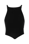 Courrèges Fitted Ribbed Sleeveless Top With High Neckline In Black