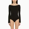 COURRÈGES BLACK VISCOSE BODYSUIT WITH CUT-OUT