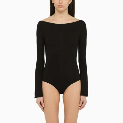 COURRÈGES COURRÈGES BLACK VISCOSE BODYSUIT WITH CUT OUT