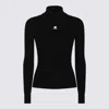 Courrèges Black Reedition Rib Knit Mock Neck Sweater