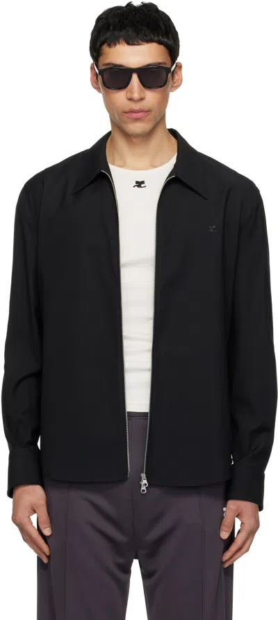 Courrèges Black Zipped Twill Shirt Jacket