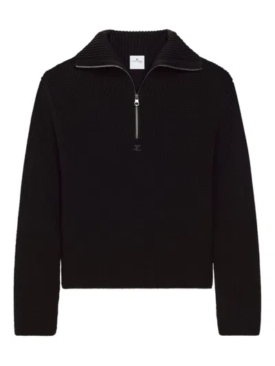 COURRÈGES BLACK ZIPPED WOOL SWEATER