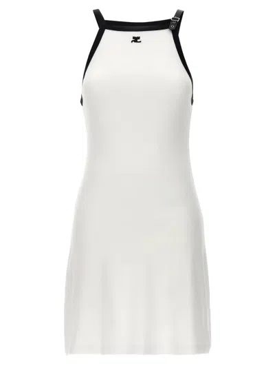 COURRÈGES WHITE BUCKLE CONTRAST SHORT DRESS