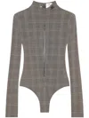 Courrèges High Neck Stretch Body With Prince Of Wales Check In Blackwhite