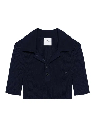 COURRÈGES BLUE COTTON CROP POLO WITH LOGO