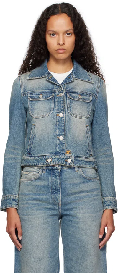 Courrèges Blue Denim Trucker Jacket In 7052 Vintag Med Blue