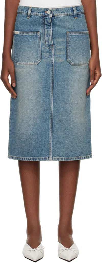 Courrèges Blue Faded Denim Midi Skirt In 7052 Vintag Med Blue