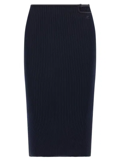 COURRÈGES BLUE LOOP RIB KNIT SKIRT