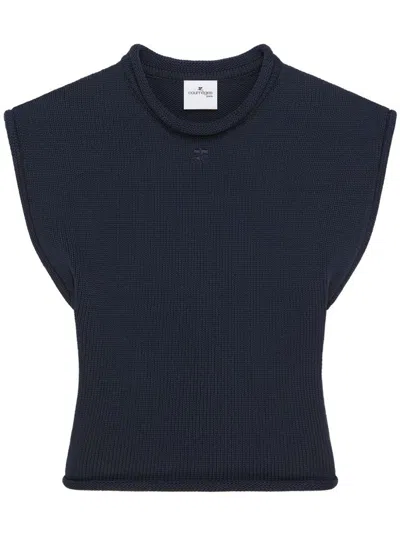 COURRÈGES BLUE NAVY T-SHIRT WITH BUTTERFLY SLEEVES