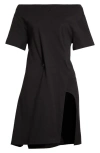 Courrèges Boat Neck Body Cotton Mini Dre In Black