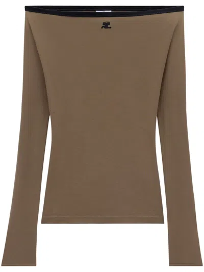 Courrèges Boat-neck Cotton Top In Green