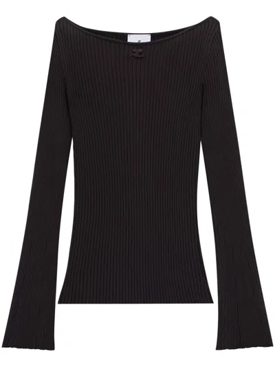 Courrèges Boat-neck Ribbed Jumper In Brown