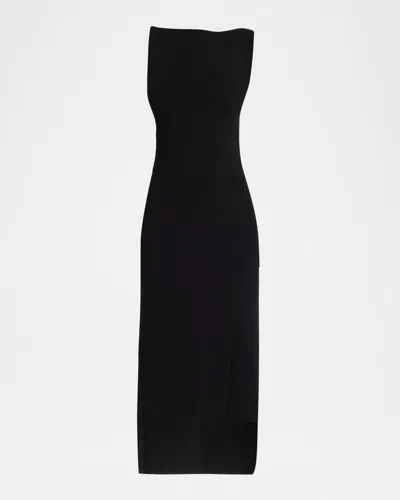 Courrèges Boat-neck Sleeveless High-low Midi Dress In Black
