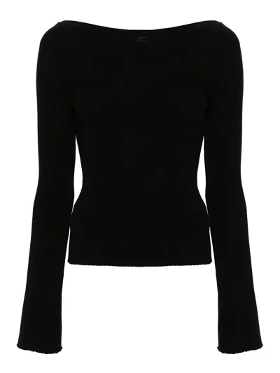 Courrèges Ribbed-knit Top In Black