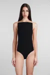 Courrèges Illusion Inset Satin Bodysuit In Black