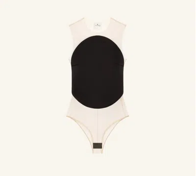 Courrèges Bodysuit Illusion Circle Satin In Black