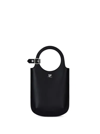 Courrèges Courregès Bolso De Mano Holy S Negro Logo Metalico