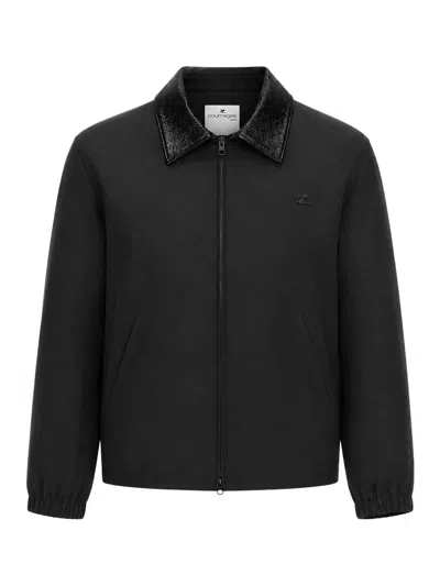 Courrèges Bomber Jacket With Vinyl Collar In Black