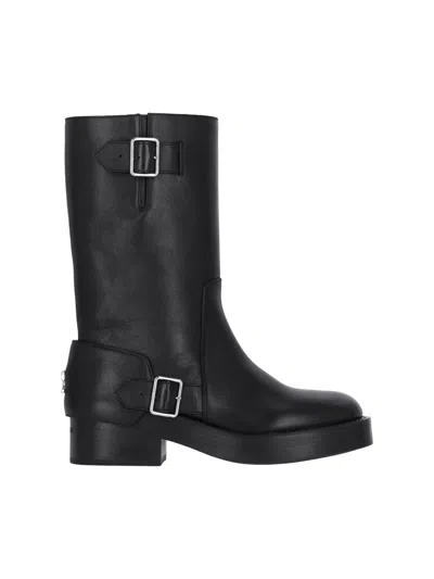 Courrèges Calf Leather Mid-calf Boots With Adjustable Buckles In Black