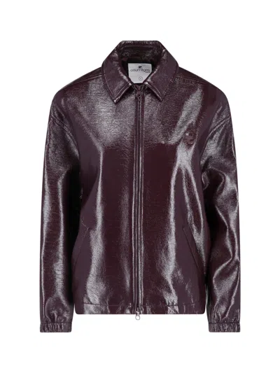 Courrèges Bordeaux Red Vinyl Classic Collar Zip Bomber Jacket In Burgundy