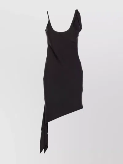 Courrèges Bottom Asymmetrical Midi Sleeveless Shoulder Detail In Black