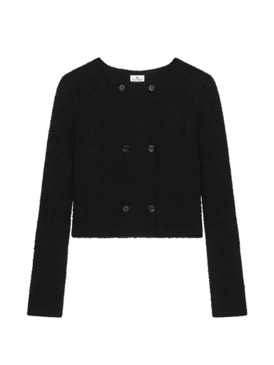 Courrèges Bouclette-knit Double-breasted Jacket In Black