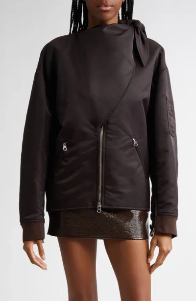 Courrèges Bow Collar Bomber Jacket In Chocolate