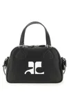 Courrèges Rectangular Black Cowhide Leather Shoulder Bag With Contrasting Logo In Black