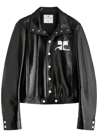 Courrèges Boxy Crinkled Vinyl Jacket In Black