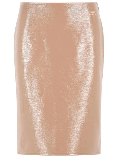 Courrèges Beige Vinyl Midi Skirt In Brown
