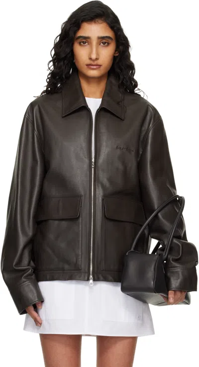 Courrèges Brown 2-pocket Leather Jacket In Black