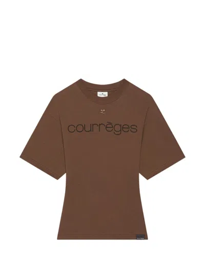 Courrèges Courregès Brick/black Cotton Tshirt With Logo In Brown