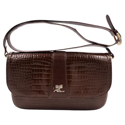 Pre-owned Courrèges Courreges Brown Croc Style Purse