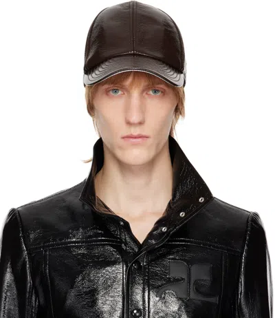 Courrèges Brown Faux-leather Logo Cap In Chocolate