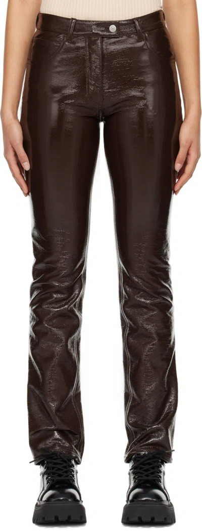 Courrèges Brown Five-pocket Vinyl Trousers In Chocolate