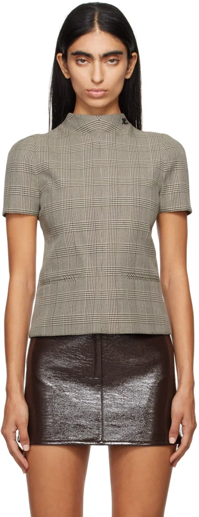 Courrèges Brown High Collar Top In B107 Sand /mud Brown