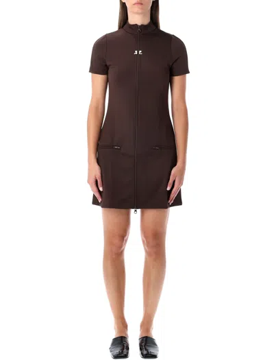 Courrèges Mini Dress With High Collar And Pockets In Brown