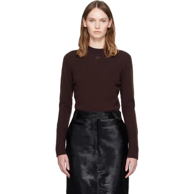 Courrèges Brown Lambswool Fitted Crewneck Sweater