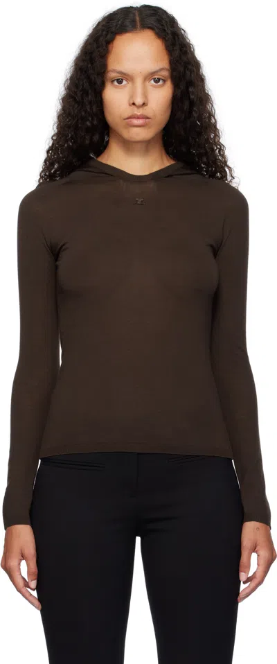 Courrèges Brown Light Knit Hoodie In 1983 Chocolate