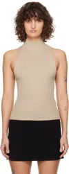 Courrèges Brown Mock Neck Rib Tank Top In 1054 Cappuccino