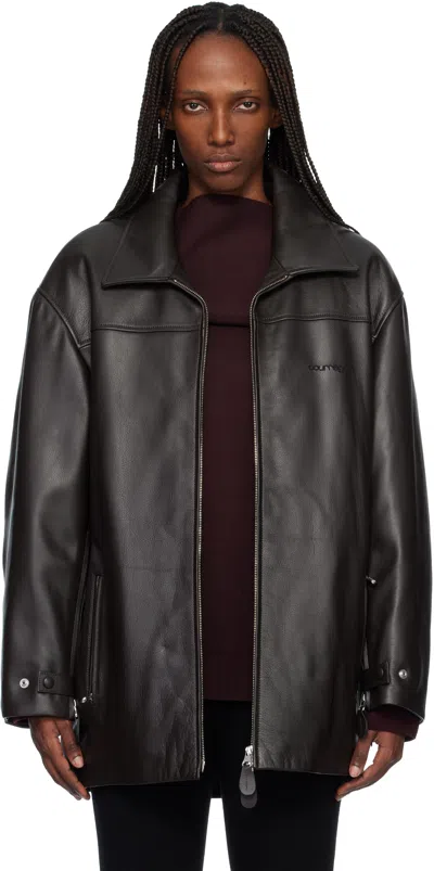 Courrèges Brown Oversized Leather Jacket In Black