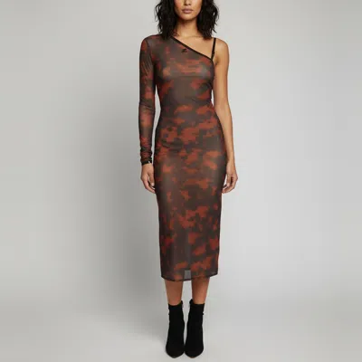Pre-owned Courrèges Brown Printed Mesh One Shoulder Bodycon Dress S