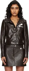 Courrèges Vinyl Blazer With Collared Neck And Long Sleeves In Burgundy