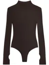 Courrèges Ribbed High Neck Long Sleeve Bodysuit In Brown