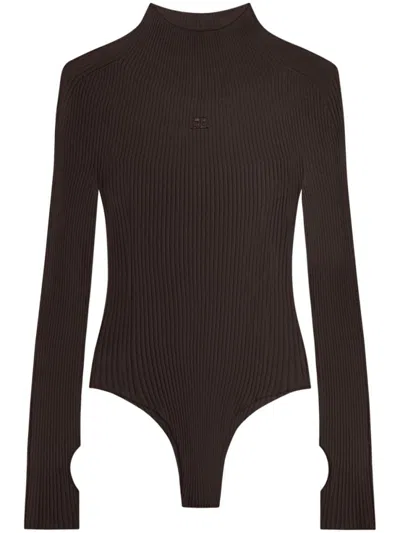 COURRÈGES BROWN RIBBED BODYSUIT