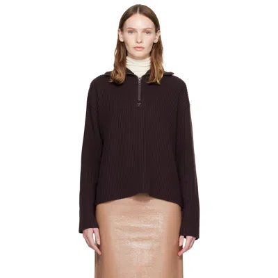 Courrèges Brown Ribbed Wool Trucker Sweater In Red