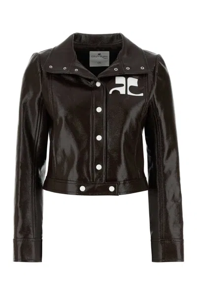 Courrèges Brown Vinyl Blazer In Black