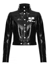Courrèges Stretch Cotton Cropped Vinyl Jacket Reedition In Black