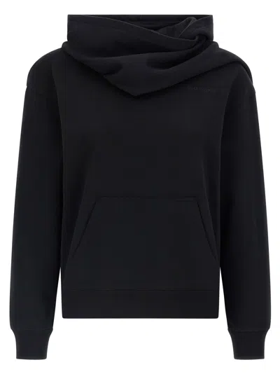 Courrèges Courreges Brushed Cotton With Tone-on-tone Embroidery Hoodie In Black