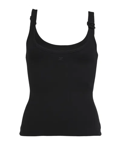 Courrèges Buckle 90's Rib Tank Top In Black